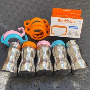 Stainless Steel Sippy Cup Set - Silver, Orange, Pink